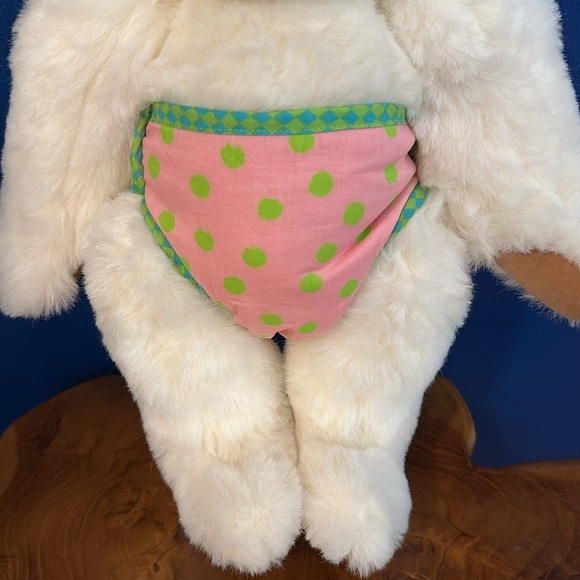 White Vermouth Teddy Bear Plush with Pink Polka Dot Diaper 15” - Picture 3 of 6